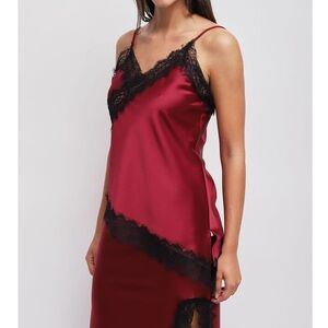Elegant Burgundy Satin Lace Slip Dress